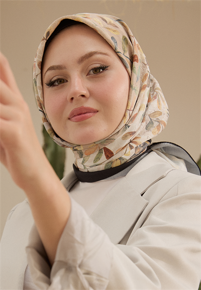 Leaf Desen Bambu Kraş Eşarp Gümüş Gri