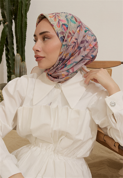 Leaf Desen Bambu Kraş Eşarp Pastel Pembe