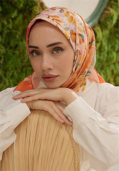 Leaf Desen Bambu Kraş Eşarp Portakal