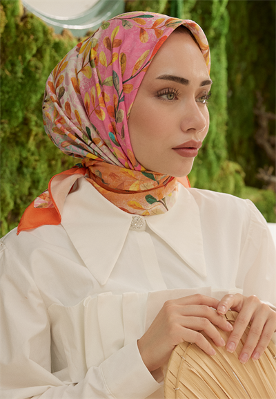 Leaf Desen Bambu Kraş Eşarp Portakal