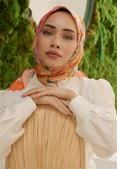 Leaf Desen Bambu Kraş Eşarp Portakal