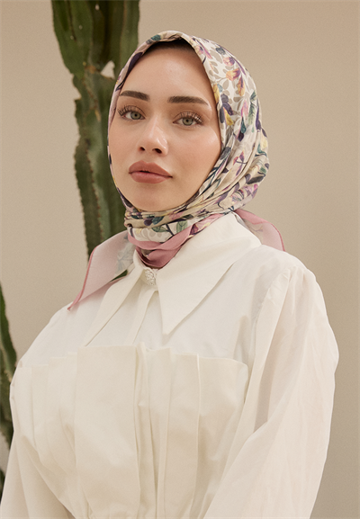 Leaf Desen Bambu Kraş Eşarp Pudra