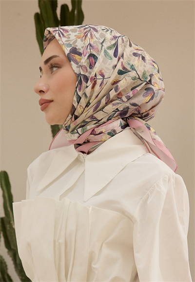 Leaf Desen Bambu Kraş Eşarp Pudra