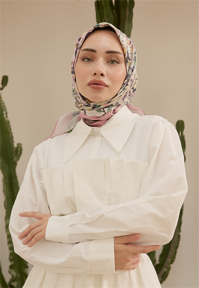 Leaf Desen Bambu Kraş Eşarp Pudra