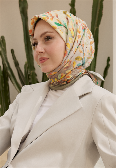 Leaf Desen Bambu Kraş Eşarp Su Yeşili