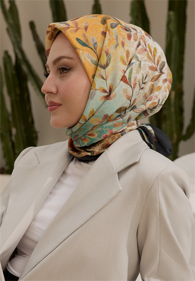 Leaf Desen Bambu Kraş Eşarp Yeşil