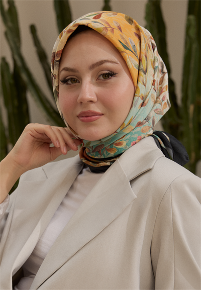 Leaf Desen Bambu Kraş Eşarp Yeşil