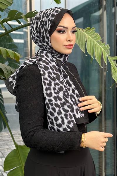 Leopar Desen Kraş Şal Gümüş
