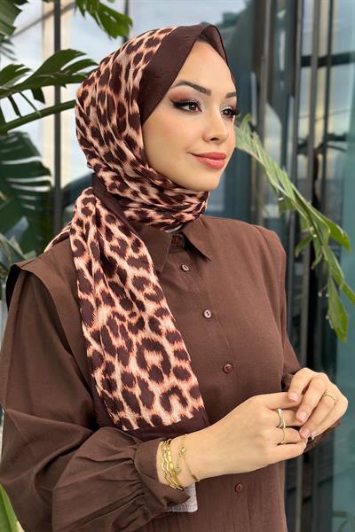 Leopar Desen Kraş Şal Kahve
