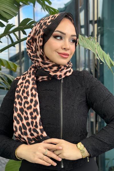 Leopar Desen Kraş Şal Siyah