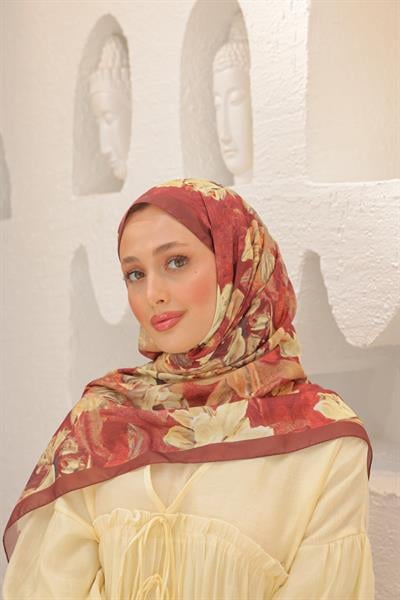 Lilyum Desenli Pamuk Şal Bordo