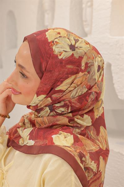 Lilyum Desenli Pamuk Şal Bordo