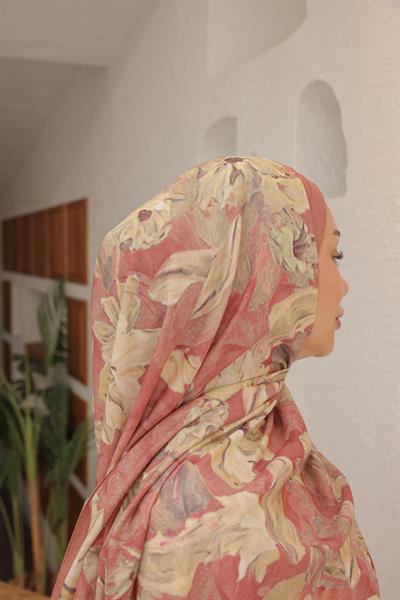 Lilyum Desenli Pamuk Şal Gül Kurusu