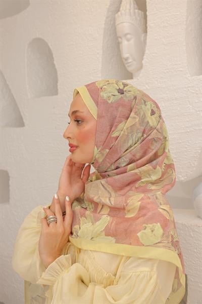 Lilyum Desenli Pamuk Şal Gül Pembe