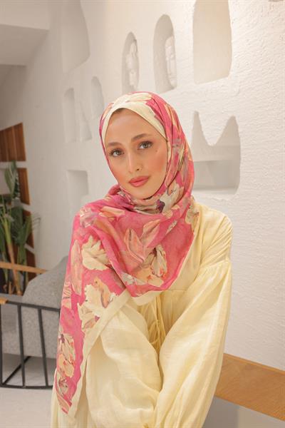 Lilyum Desenli Pamuk Şal Şeker Pembe