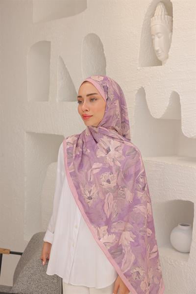 Lilyum Desenli Pamuk Şal Uçuk Pembe