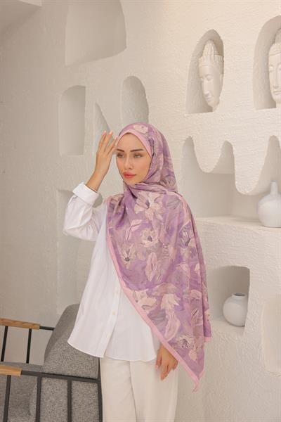 Lilyum Desenli Pamuk Şal Uçuk Pembe