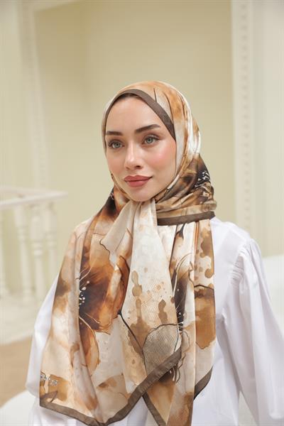 Liva Desenli Pamuk Şal Karamel