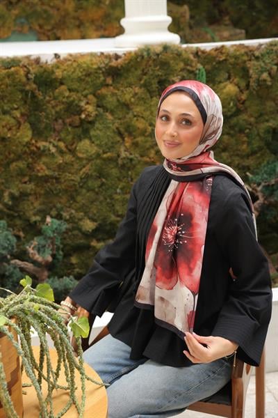 Liva Desenli Pamuk Şal Kızıl Siyah