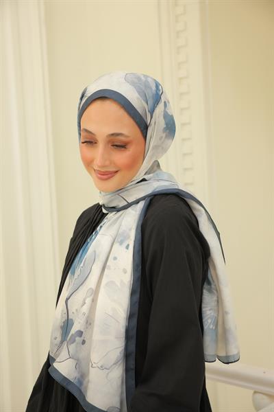 Liva Desenli Pamuk Şal Mavi