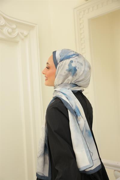 Liva Desenli Pamuk Şal Mavi