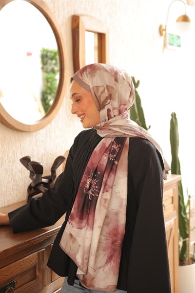 Liva Desenli Pamuk Şal Vizon