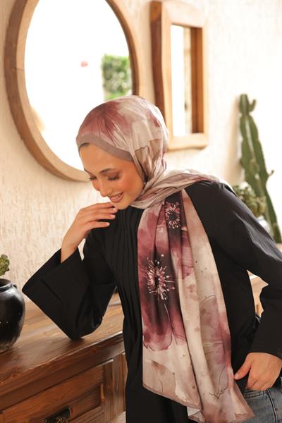 Liva Desenli Pamuk Şal Vizon