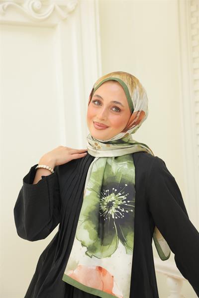 Liva Desenli Pamuk Şal Yeşil