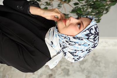 Luna Desen Bambu Kraş Eşarp Beyaz