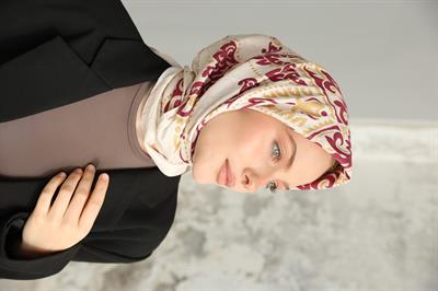 Luna Desen Bambu Kraş Eşarp Bordo