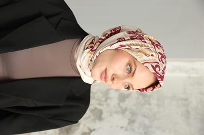 Luna Desen Bambu Kraş Eşarp Bordo