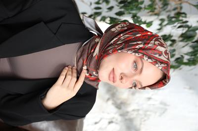 Luna Desen Bambu Kraş Eşarp Kiremit