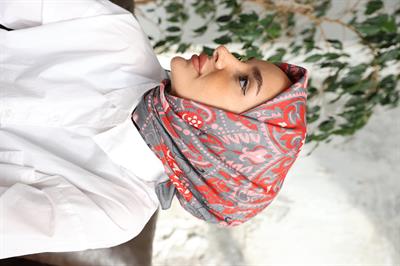 Luna Desen Bambu Kraş Eşarp Kırmızı