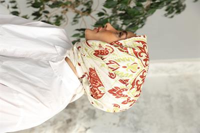 Luna Desen Bambu Kraş Eşarp Kızıl