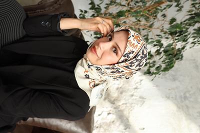 Luna Desen Bambu Kraş Eşarp Krem