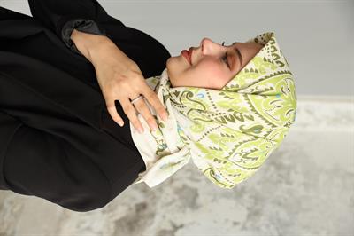 Luna Desen Bambu Kraş Eşarp Limon