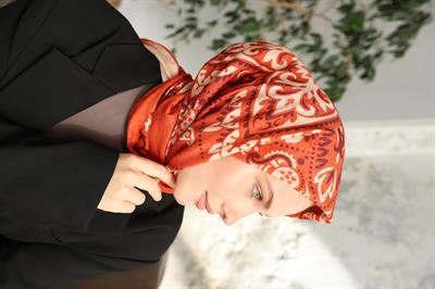 Luna Desen Bambu Kraş Eşarp Portakal