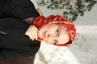 Luna Desen Bambu Kraş Eşarp Portakal