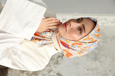 Luna Desen Bambu Kraş Eşarp Safran