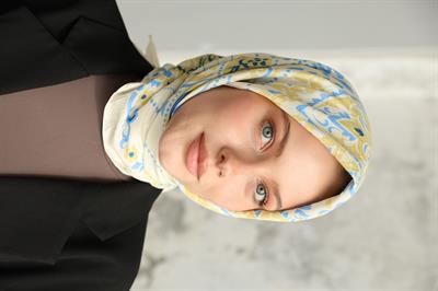 Luna Desen Bambu Kraş Eşarp Sarı Mavi