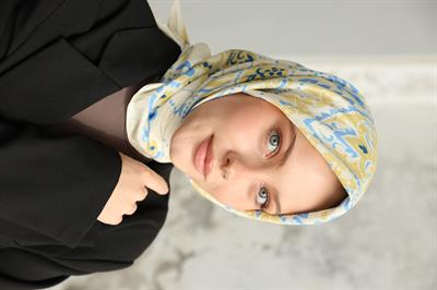 Luna Desen Bambu Kraş Eşarp Sarı Mavi