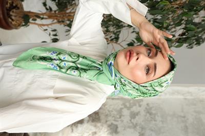 Luna Desen Bambu Kraş Eşarp Soft Yeşil