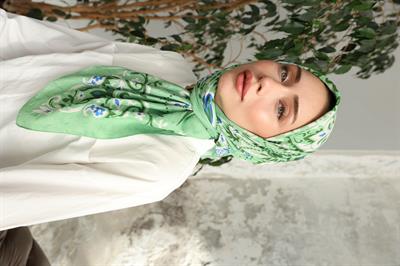 Luna Desen Bambu Kraş Eşarp Soft Yeşil