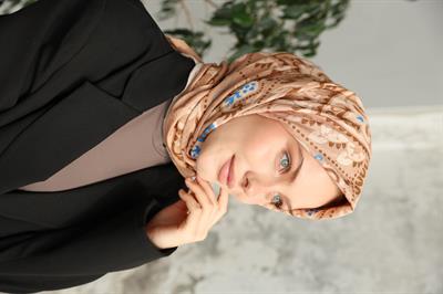 Luna Desen Bambu Kraş Eşarp Sütlü Kahve