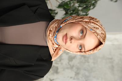 Luna Desen Bambu Kraş Eşarp Sütlü Kahve