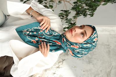 Luna Desen Bambu Kraş Eşarp Turkuaz