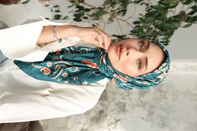 Luna Desen Bambu Kraş Eşarp Turkuaz