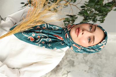 Luna Desen Bambu Kraş Eşarp Turkuaz