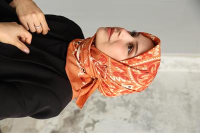 Luna Desen Bambu Kraş Eşarp Turuncu