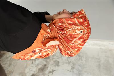 Luna Desen Bambu Kraş Eşarp Turuncu